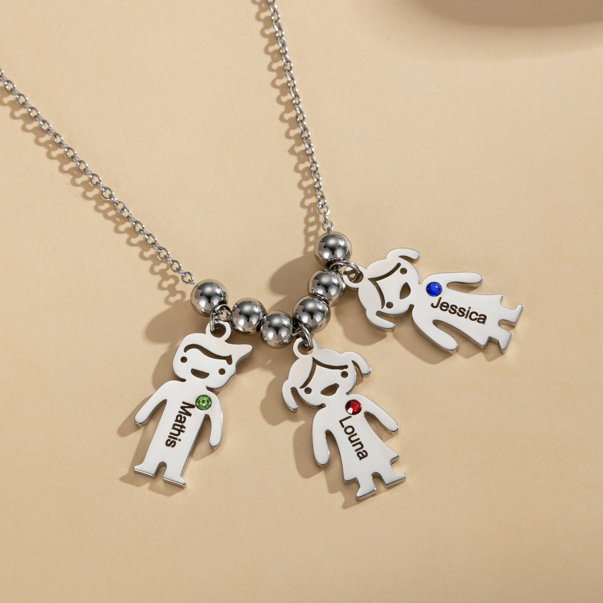 Family Role Figure Pendants Name Customized Necklace With Birthstone