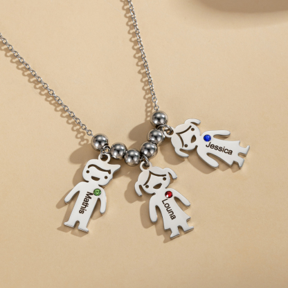Family Role Figure Pendants Name Customized Necklace With Birthstone