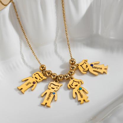 Family Role Figure Pendants Name Customized Necklace With Birthstone