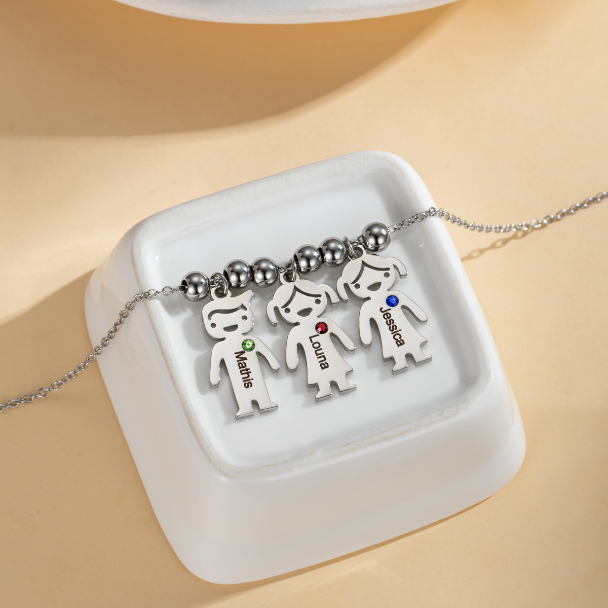 Family Role Figure Pendants Name Customized Necklace With Birthstone