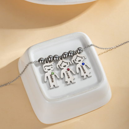 Family Role Figure Pendants Name Customized Necklace With Birthstone
