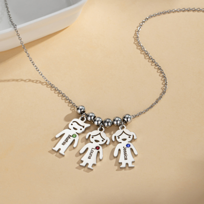 Family Role Figure Pendants Name Customized Necklace With Birthstone