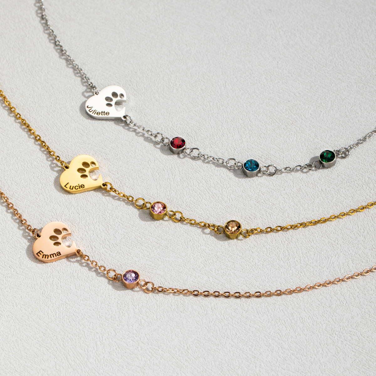 [Copy]Engraved Birth Flower&Birthstone And Name Bracelets