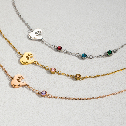 [Copy]Engraved Birth Flower&Birthstone And Name Bracelets