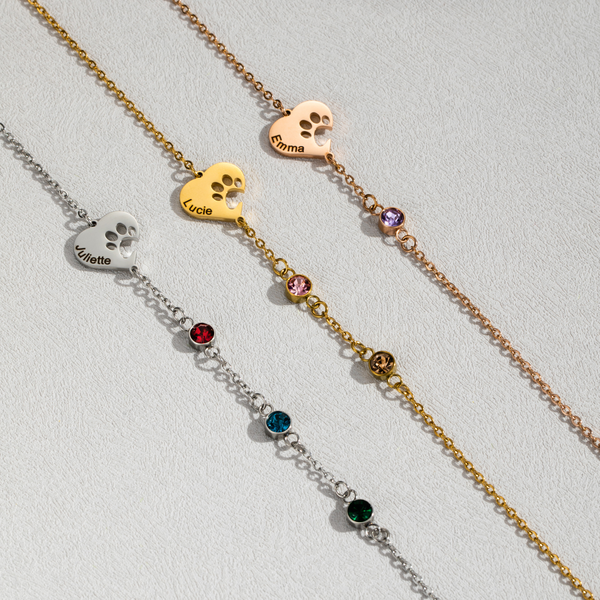 [Copy]Engraved Birth Flower&Birthstone And Name Bracelets