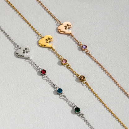 [Copy]Engraved Birth Flower&Birthstone And Name Bracelets