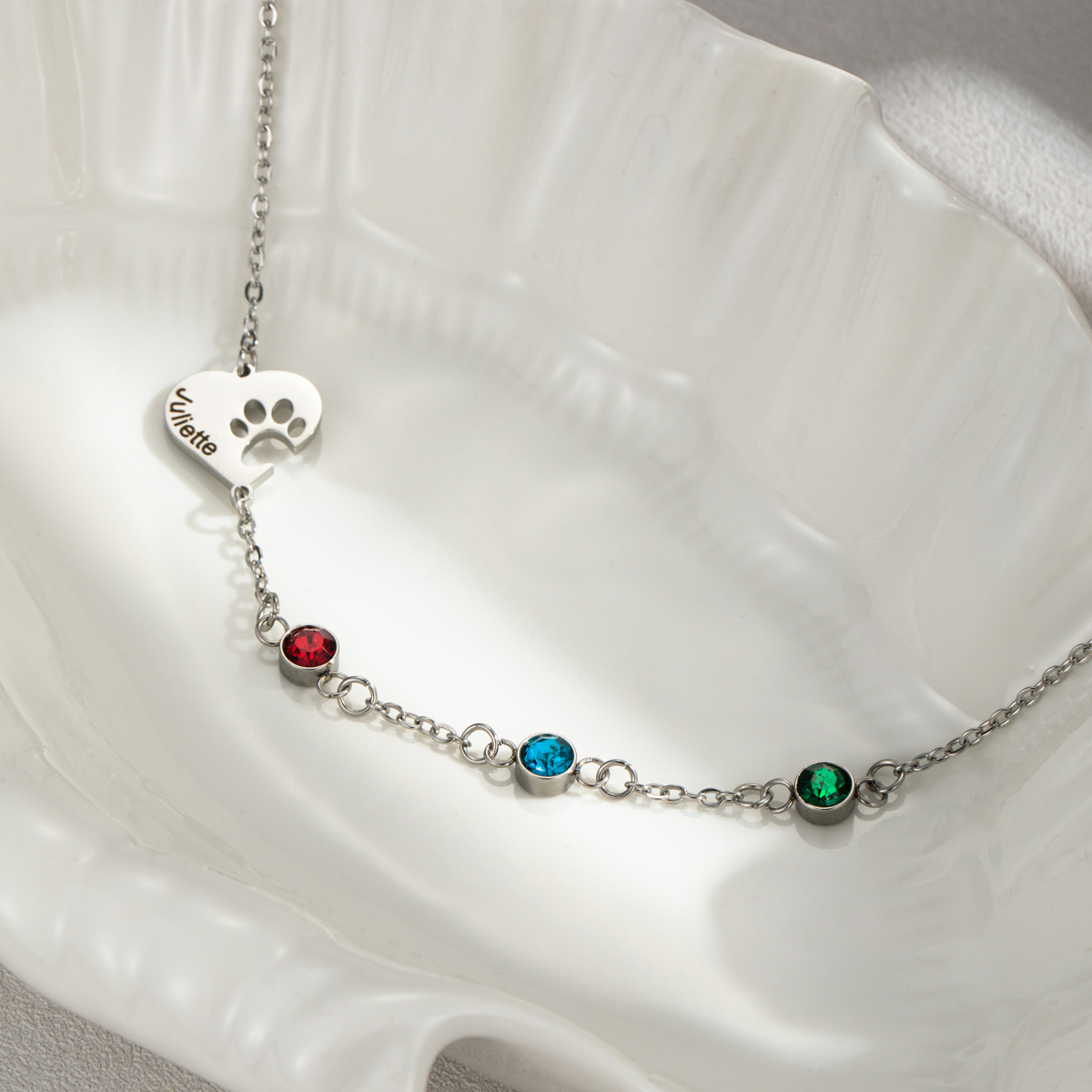 [Copy]Engraved Birth Flower&Birthstone And Name Bracelets