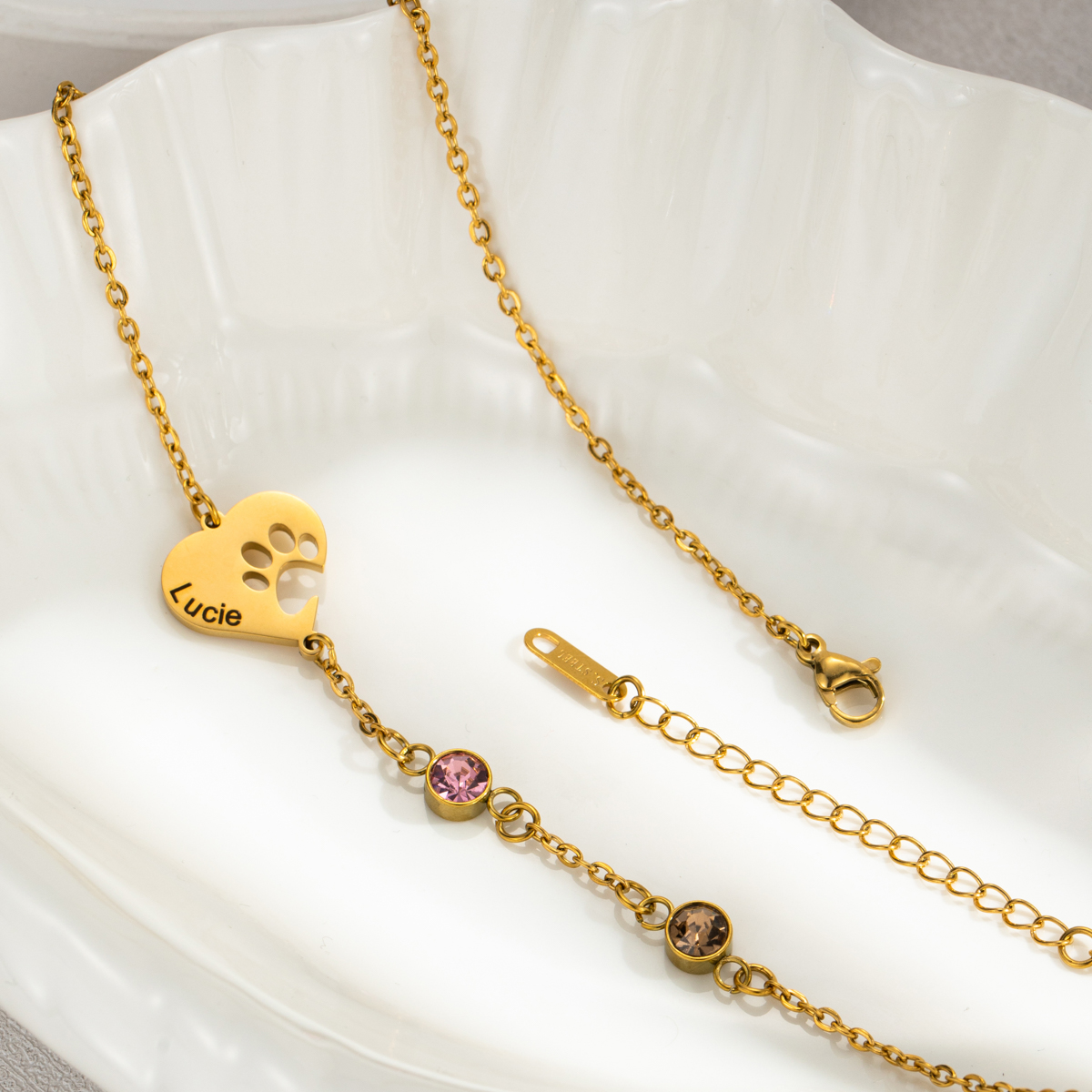 [Copy]Engraved Birth Flower&Birthstone And Name Bracelets