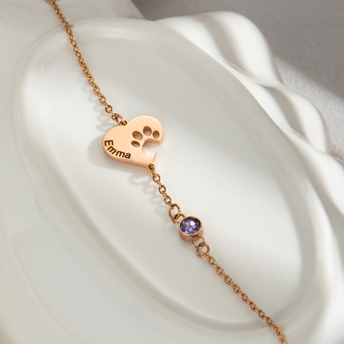 Custom Engraved Heart Paw Necklace with Birthstone