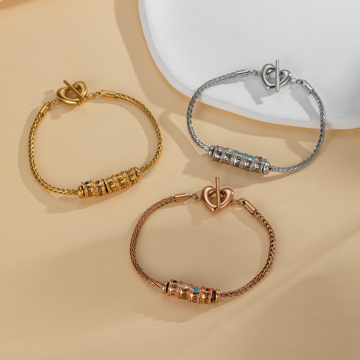 Custom Name Beading Bracelet with Birthstone