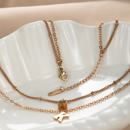 Custom Double-Layer Necklace with Letter and Photo Projection Stone