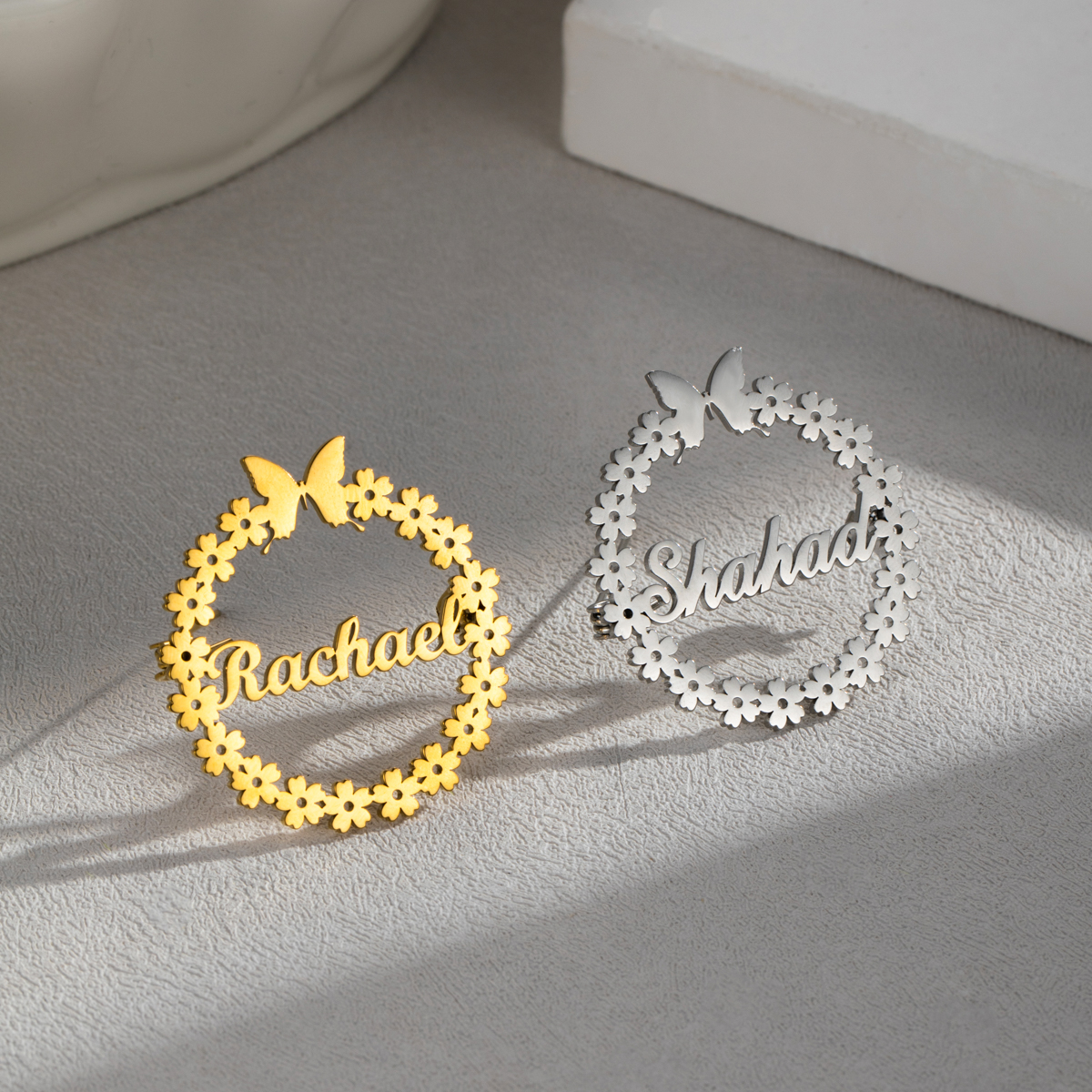 Butterfly Wreath Name Brooch