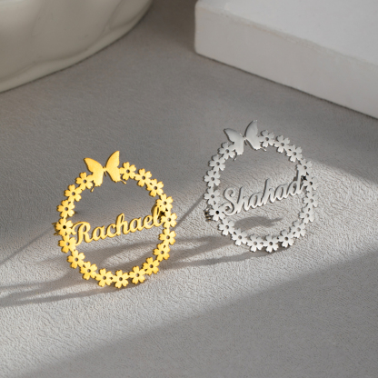 Butterfly Wreath Name Brooch