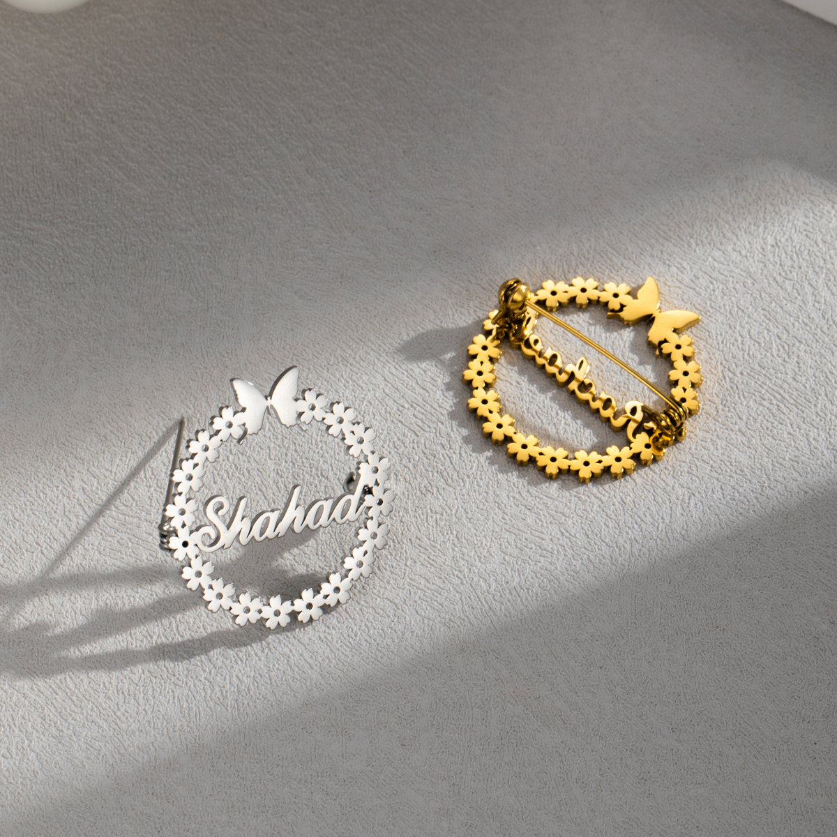 Butterfly Wreath Name Brooch