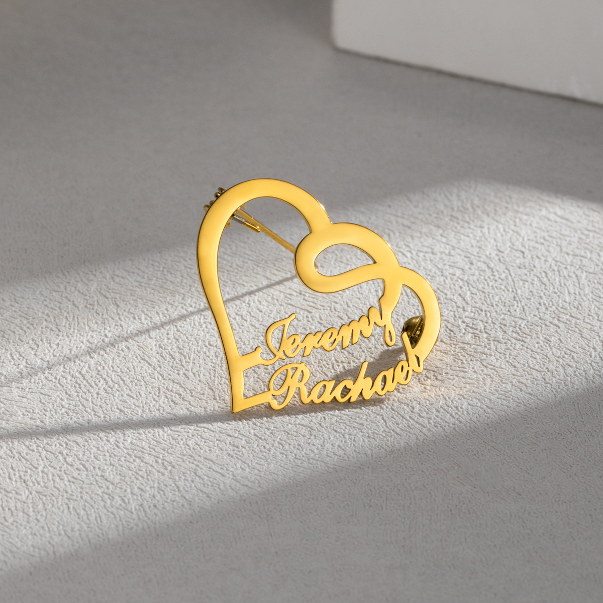 Customized Brooch With Double Names And Double Hearts