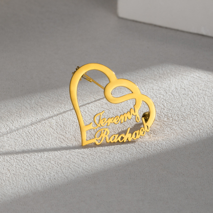 Customized Brooch With Double Names And Double Hearts