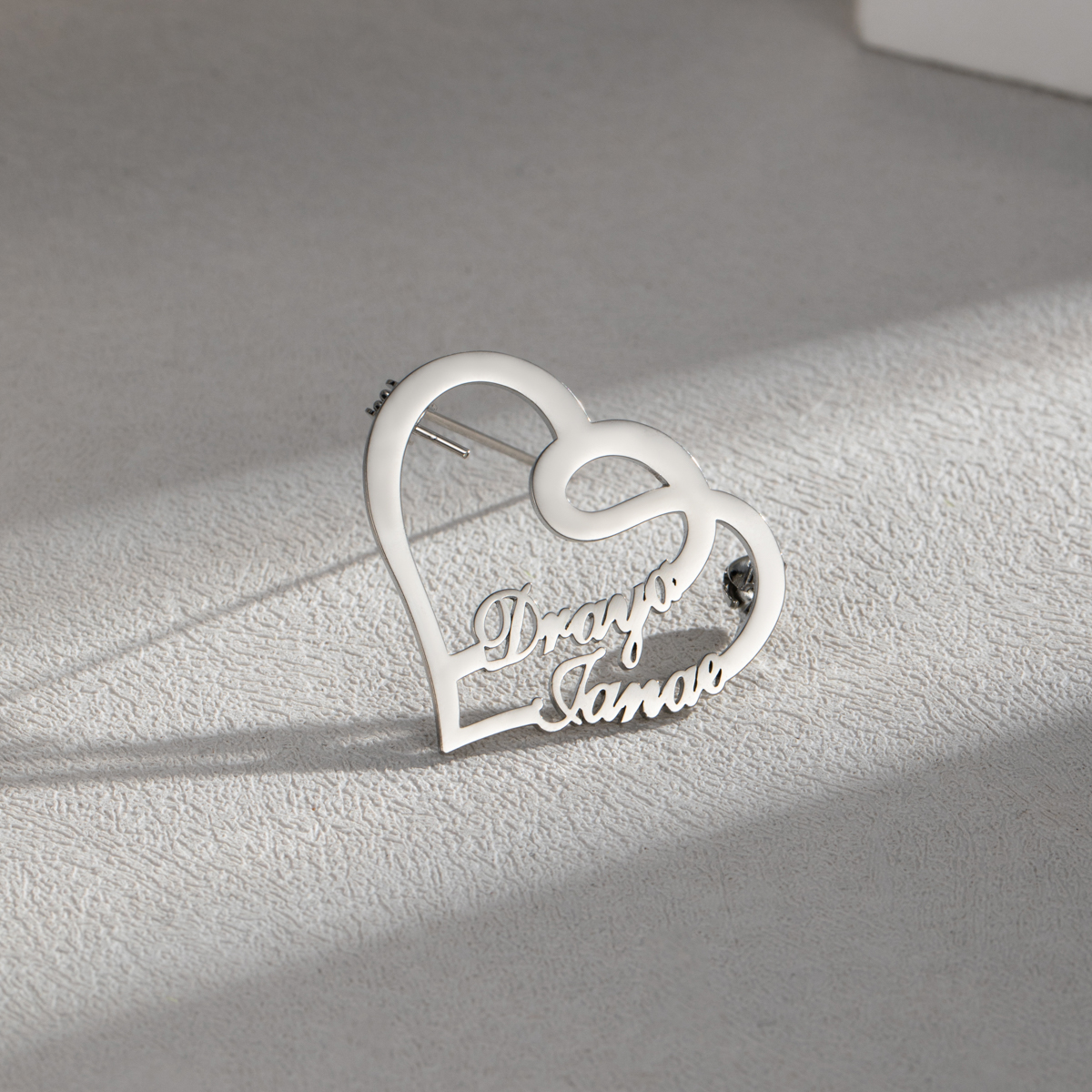 Customized Brooch With Double Names And Double Hearts