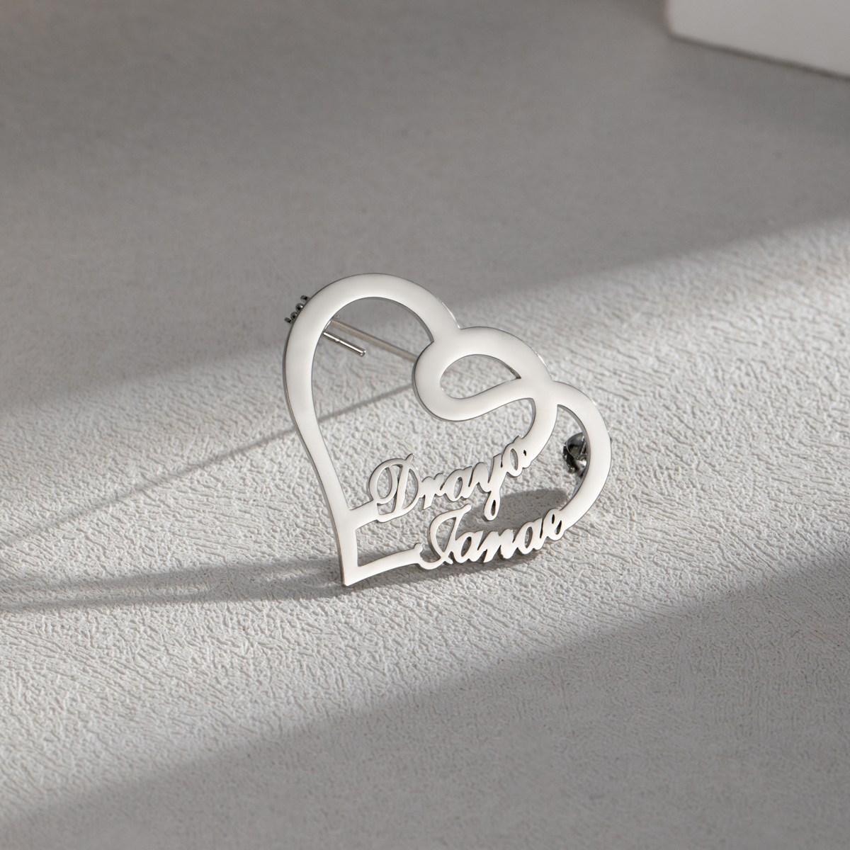 Customized Brooch With Double Names And Double Hearts