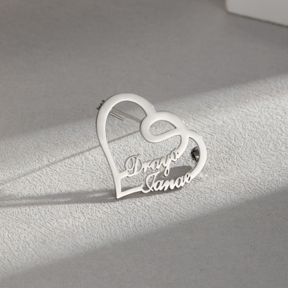 Customized Brooch With Double Names And Double Hearts