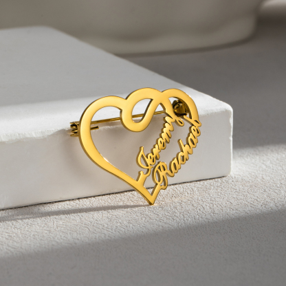 Customized Brooch With Double Names And Double Hearts