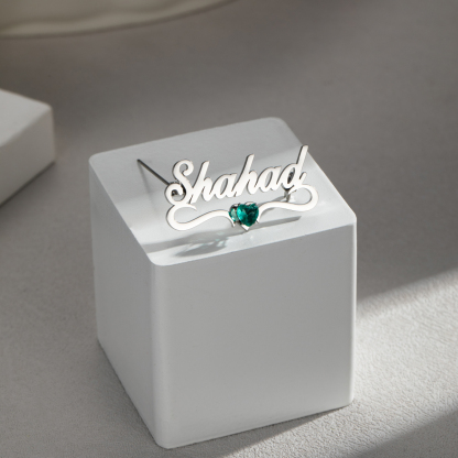 Sparkling Heart-shaped Birthstone Name Brooch