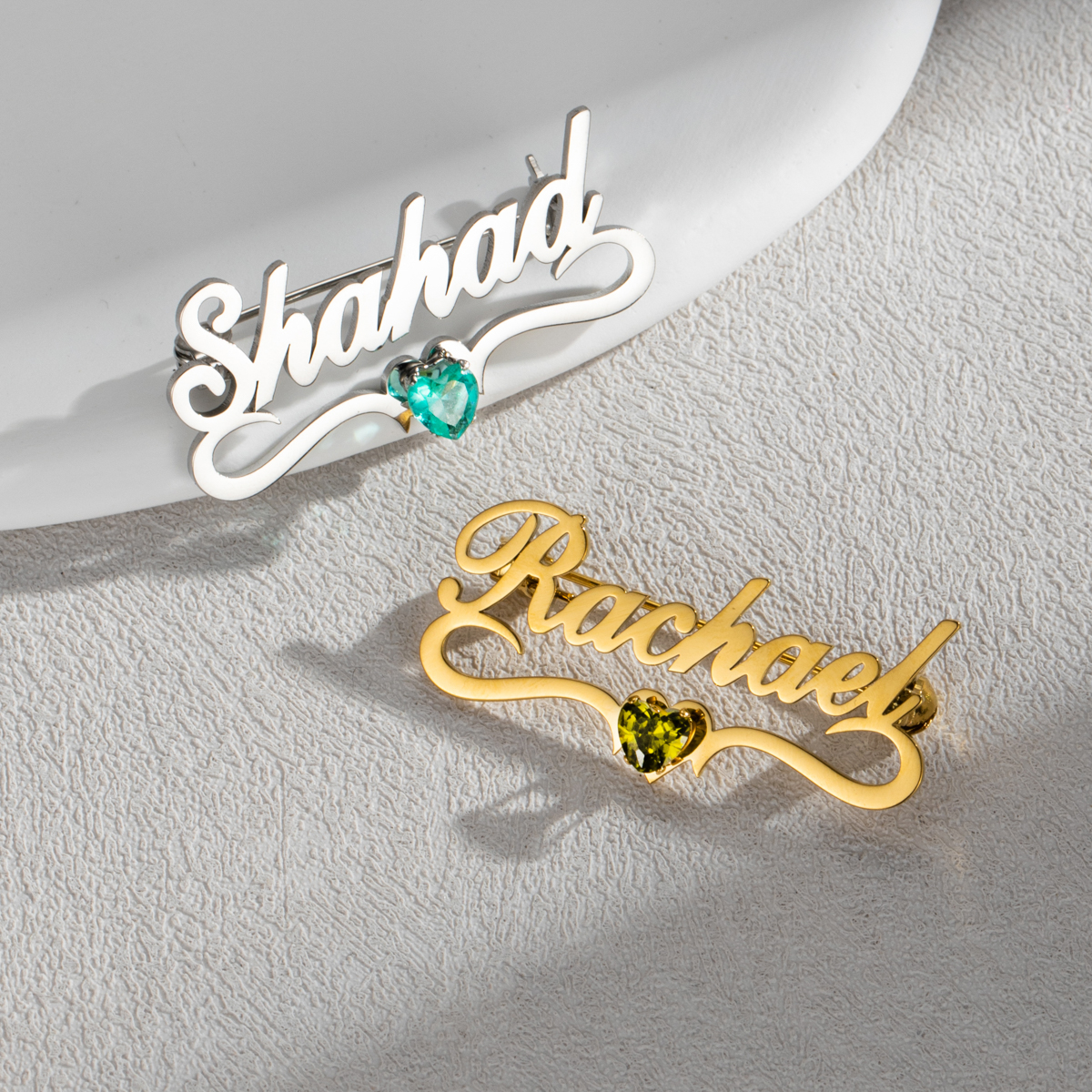 Sparkling Heart-shaped Birthstone Name Brooch