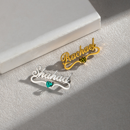 Sparkling Heart-shaped Birthstone Name Brooch