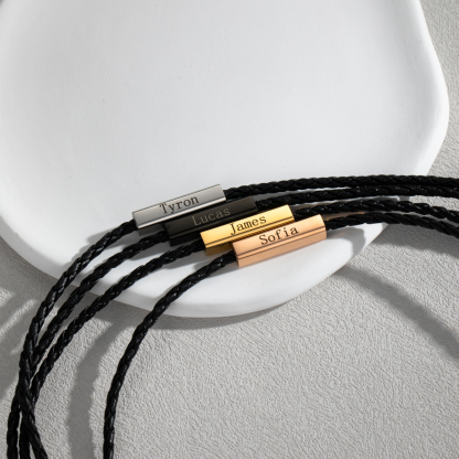 Magnetic Leather Cord Name-engraved Bracelet