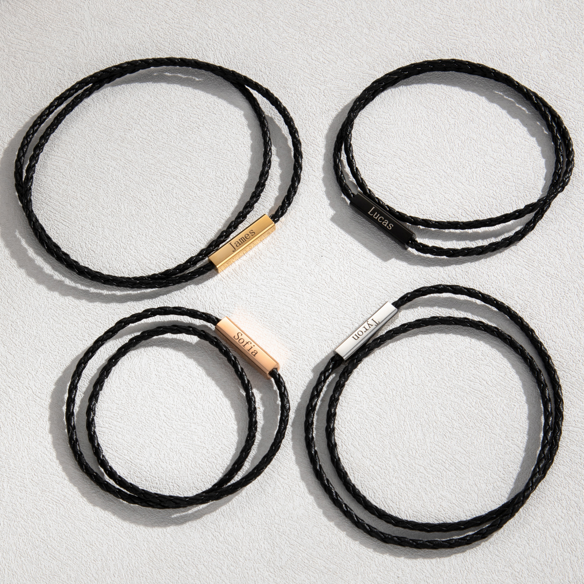 Magnetic Leather Cord Name-engraved Bracelet