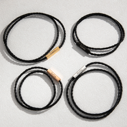 Magnetic Leather Cord Name-engraved Bracelet