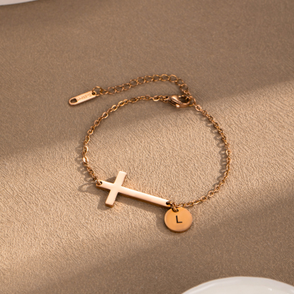 Customizable Single-letter Round Disc Cross Bracelet