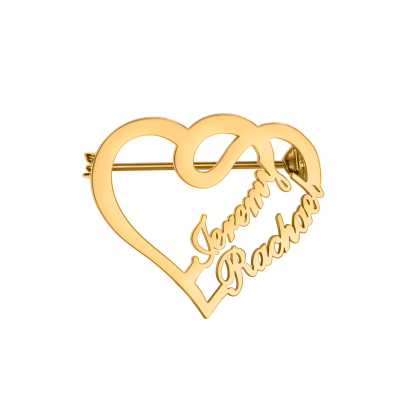 Custom Hearts Brooch with Double Names