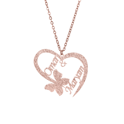 Custom Double-Name Sanding Necklace with Heart-shaped Bow