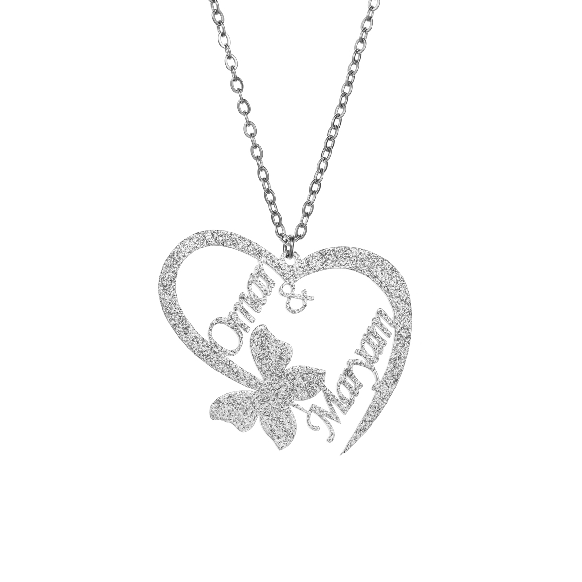 Custom Double-Name Sanding Necklace with Heart-shaped Bow