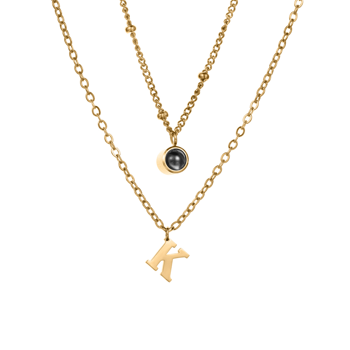 Custom Double-Layer Necklace with Letter and Photo Projection Stone