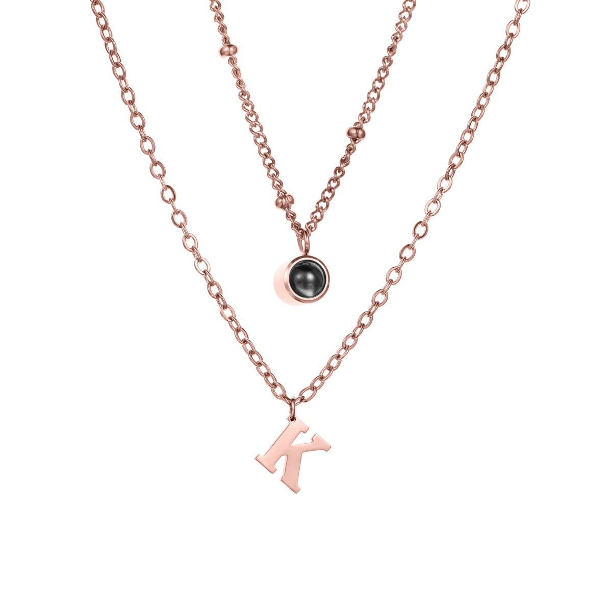 Custom Double-Layer Necklace with Letter and Photo Projection Stone