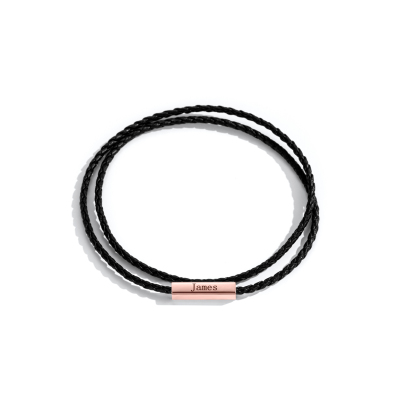Magnetic Leather Cord Name-engraved Bracelet