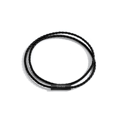 Magnetic Leather Cord Name-engraved Bracelet