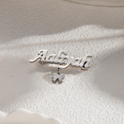 Name Brooch with Butterfly or Bear Pattern Pendant