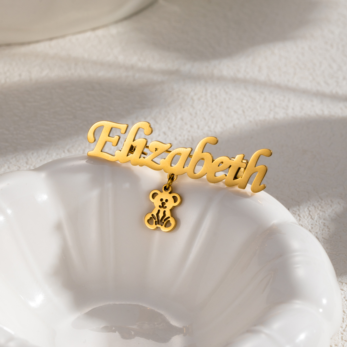 Name Brooch with Butterfly or Bear Pattern Pendant