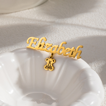 Name Brooch with Butterfly or Bear Pattern Pendant