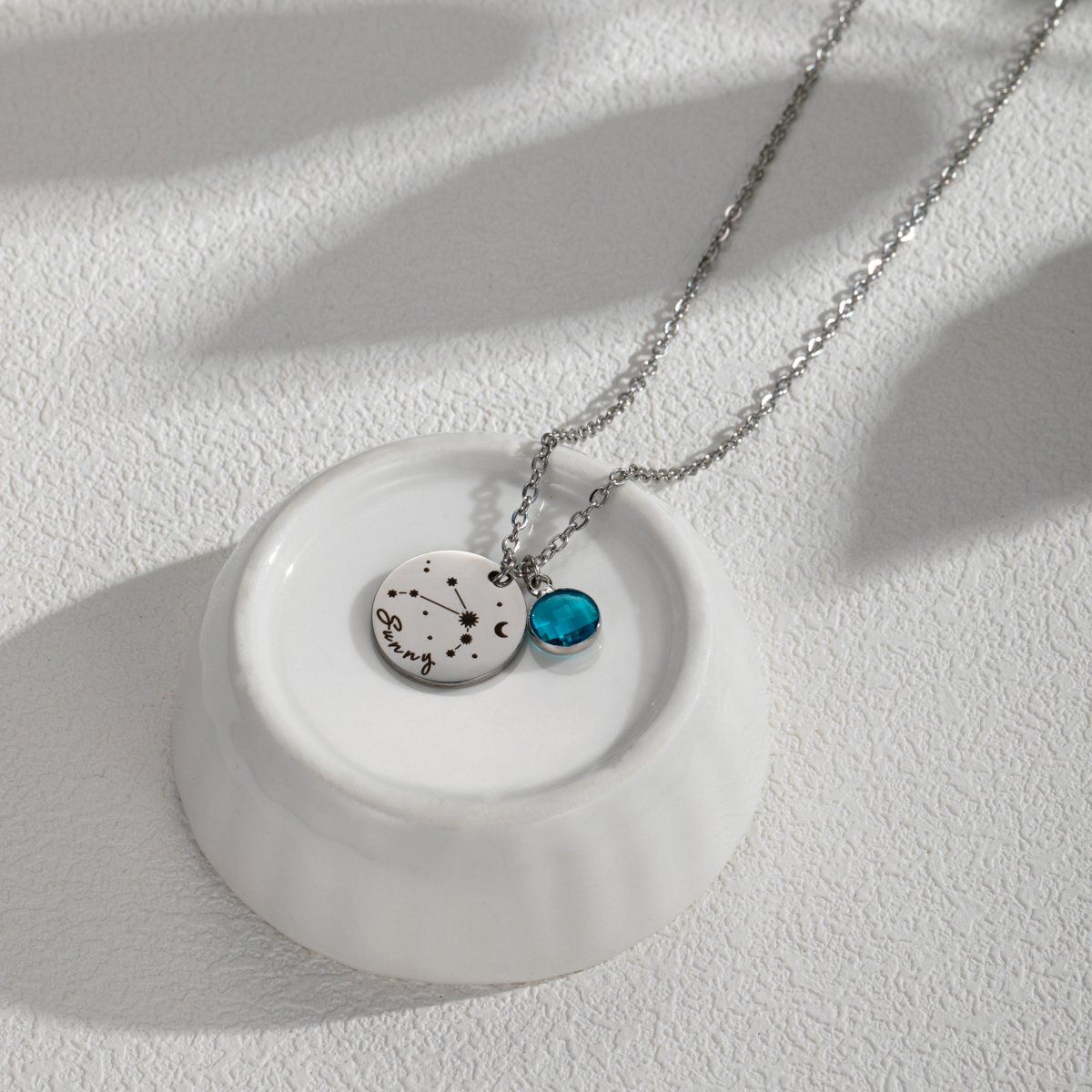 Carved Constellation Round Customized Birthstone Pendant Necklace