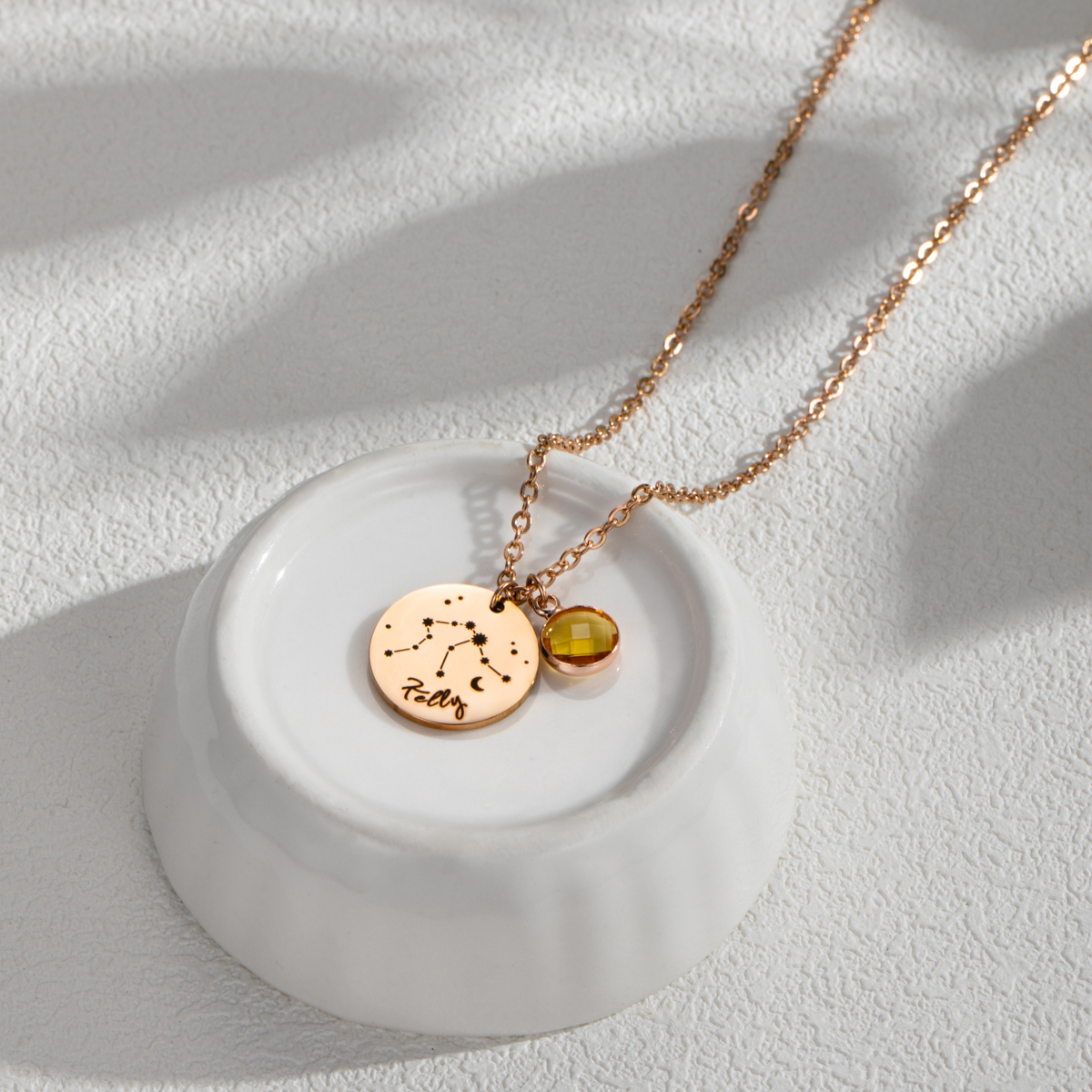 Carved Constellation Round Customized Birthstone Pendant Necklace