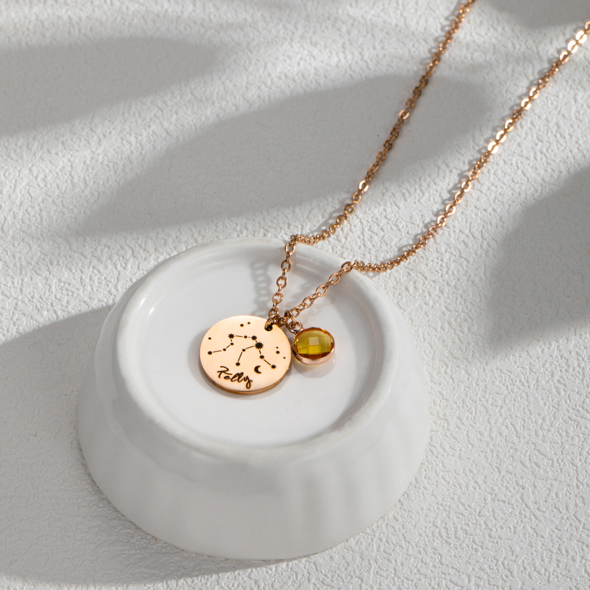 Carved Constellation Round Customized Birthstone Pendant Necklace