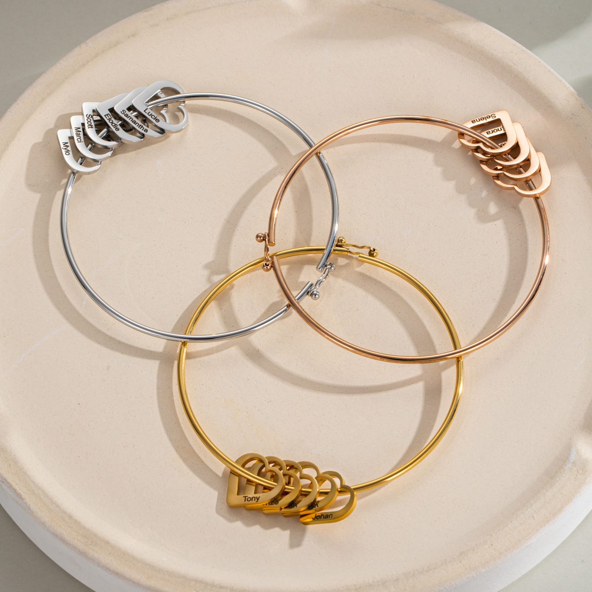 Customized Bangle with Heart Name Pendants