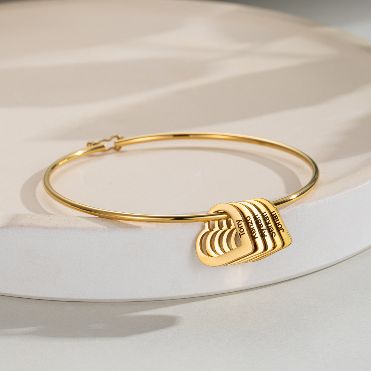 Customized Bangle with Heart Name Pendants