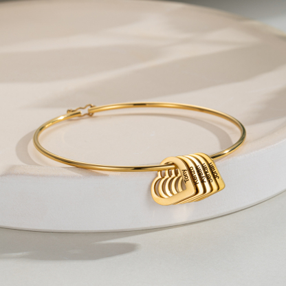 Customized Bangle with Heart Name Pendants