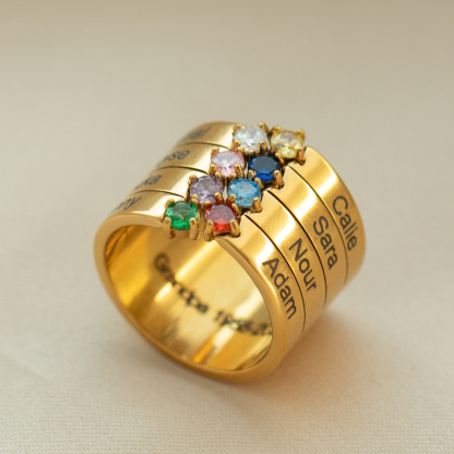 Custom 1-8 Names Birthstone Rings