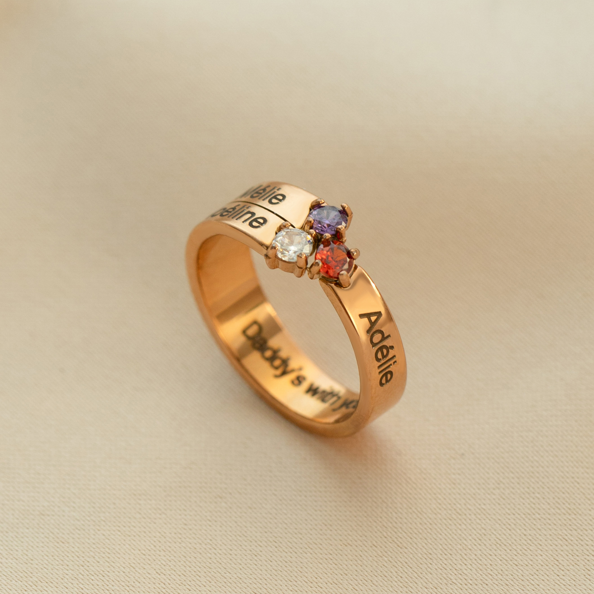 Custom 1-8 Names Birthstone Rings