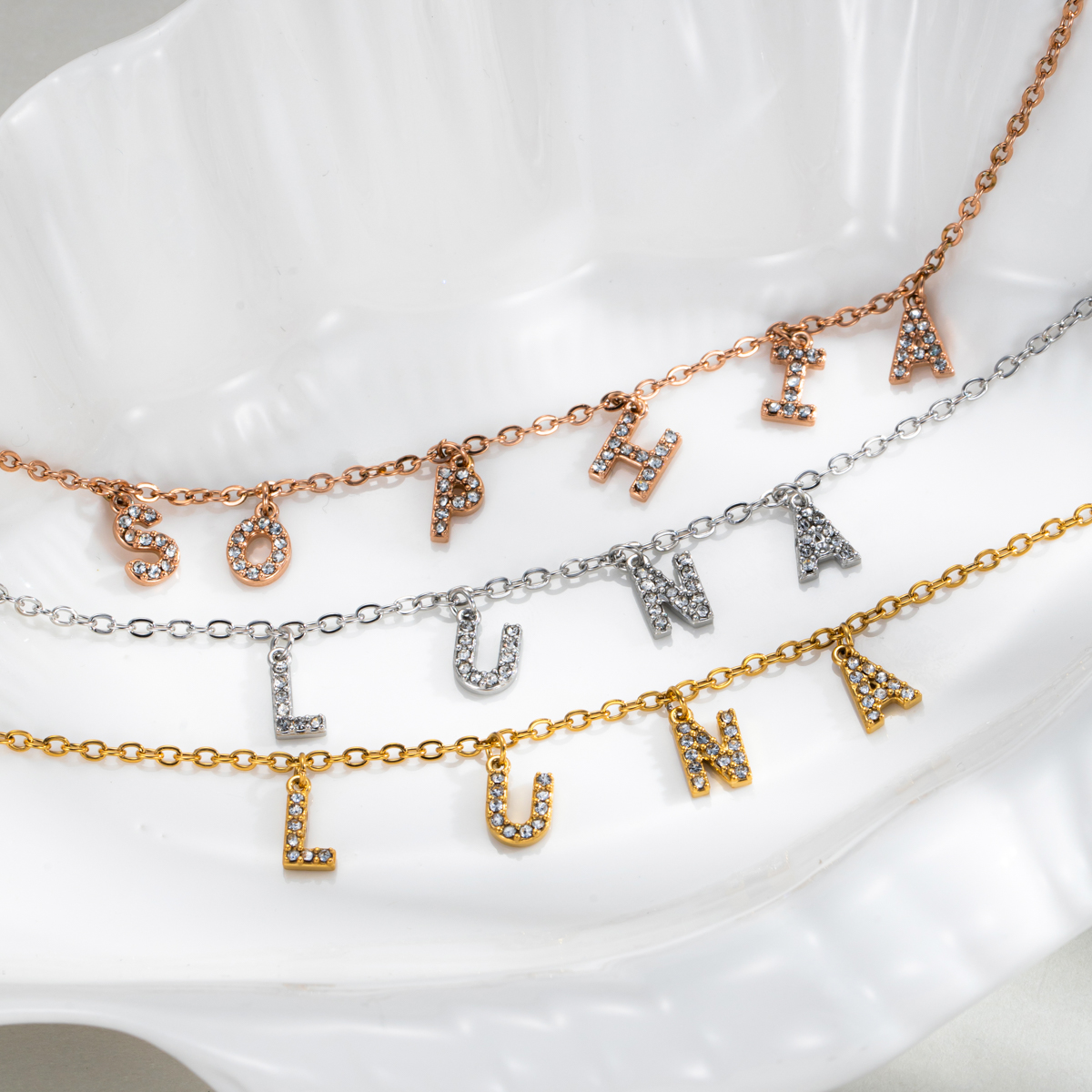 Custom Letter Necklace Inlaid with Rhinestones Shining Brilliantly